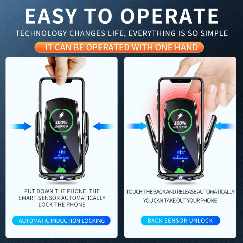 Wireless Car Charger Mount with Auto Clamp Fast Charging