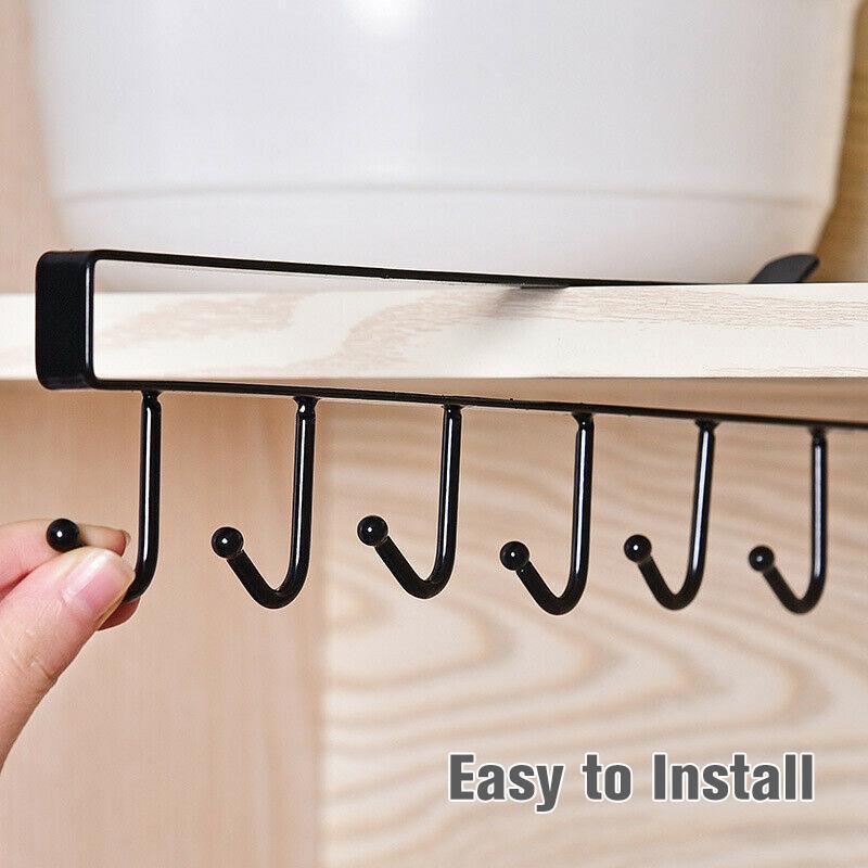 Space-Saving 6-Hook Under Cabinet Storage Rack