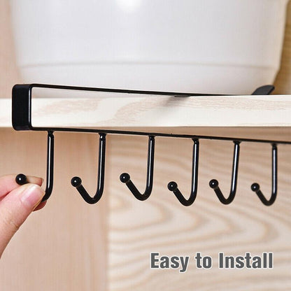 Space-Saving 6-Hook Under Cabinet Storage Rack