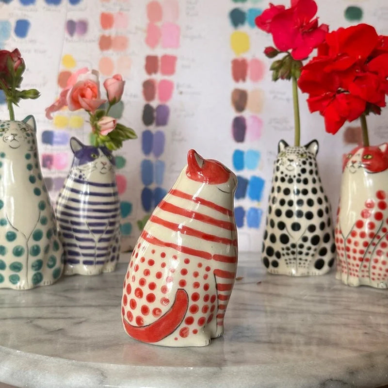 Polka Dot Kitty Ceramic Vase