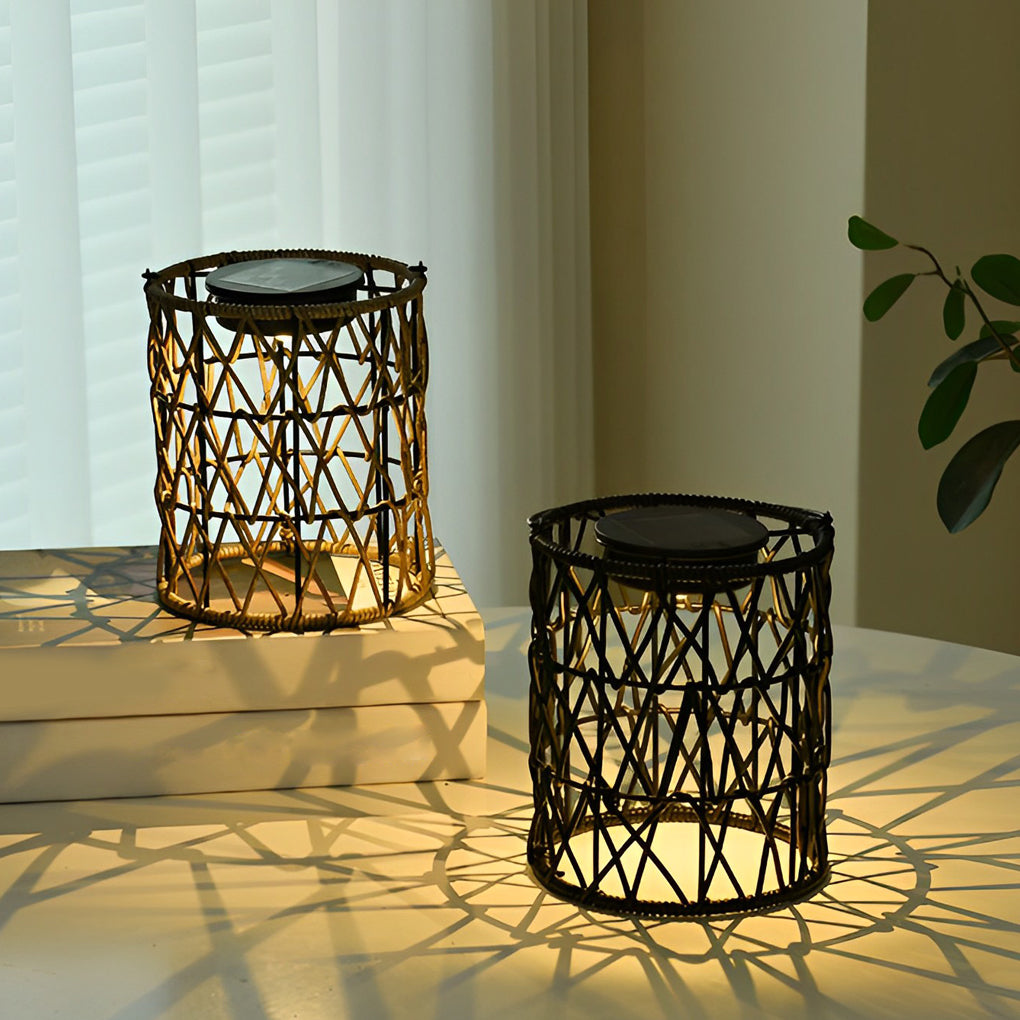 Outdoor Solar Powered Rattan Garden Lamp