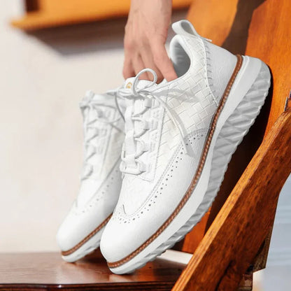 Stitched Leather Shoes with Perforated Detail and Black Sole