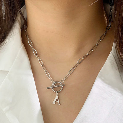 Simple Initial Circle Paperclip Lock Necklace