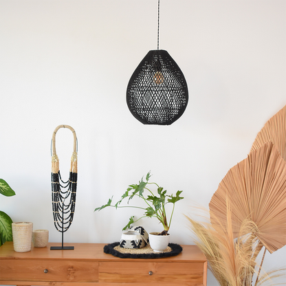 Natural Woven Rattan Black Hanging Lamp