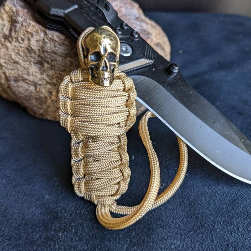 Tough Paracord Skull Keychain Brass Charm