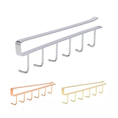 Space-Saving 6-Hook Under Cabinet Storage Rack
