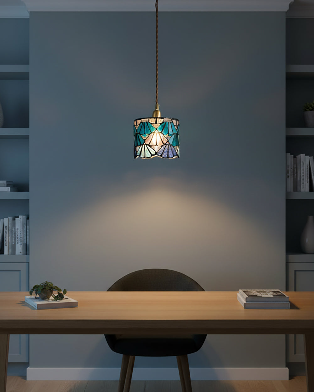 Beautiful Glass Pendant Light Blue Pink Brass Ceiling Lamp