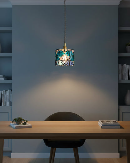 Beautiful Glass Pendant Light Blue Pink Brass Ceiling Lamp