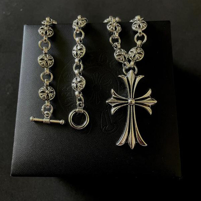 Dark Cross Silver Chain Necklace