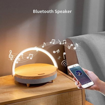 Smart Wooden Desk Lamp with Bluetooth Speaker & Charger