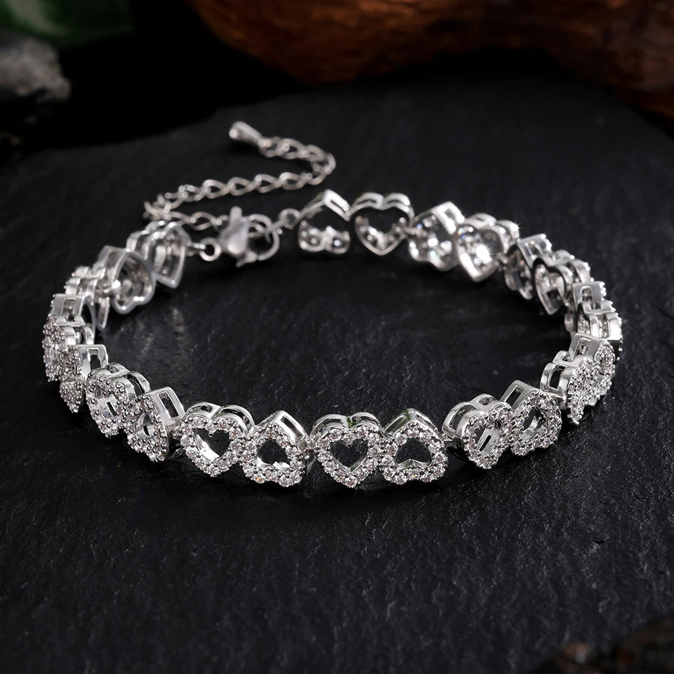 Sparkling Heart Diamond Chain Bracelet