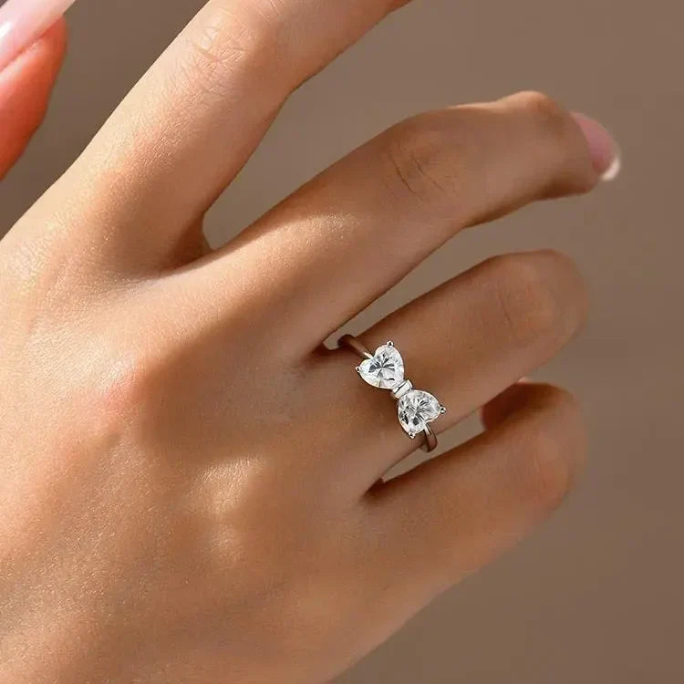 Elegant Sterling Silver Bow Moissanite Ring