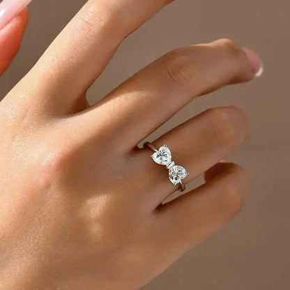 Elegant Sterling Silver Bow Moissanite Ring