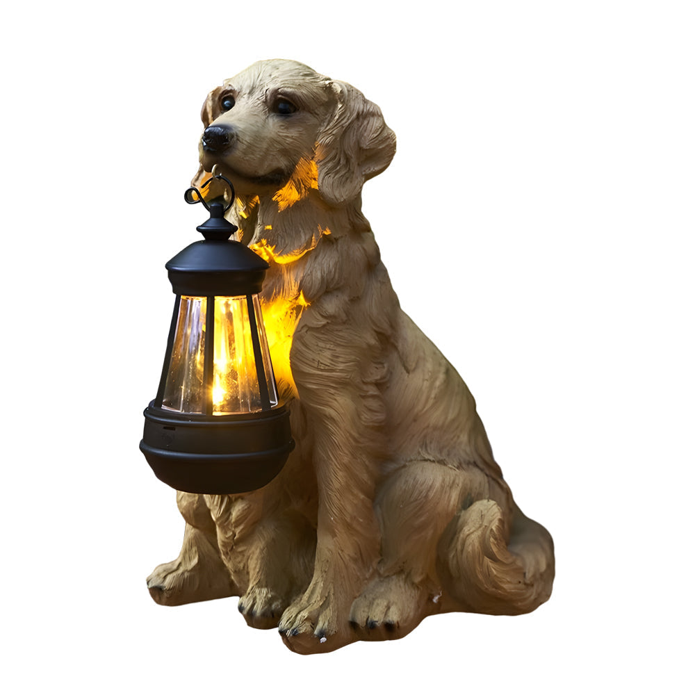 Solar Powered Outdoor Garden Lights with Dog Statue