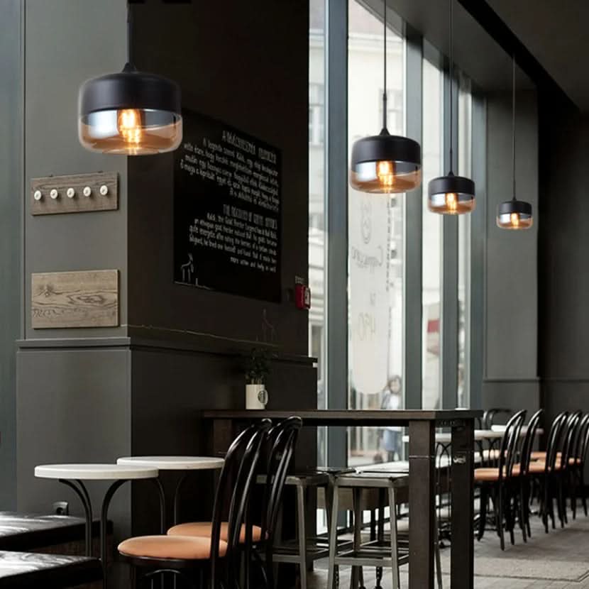 Unique Wooden Glass Hanging Lamp Adjustable