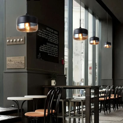 Unique Wooden Glass Hanging Lamp Adjustable