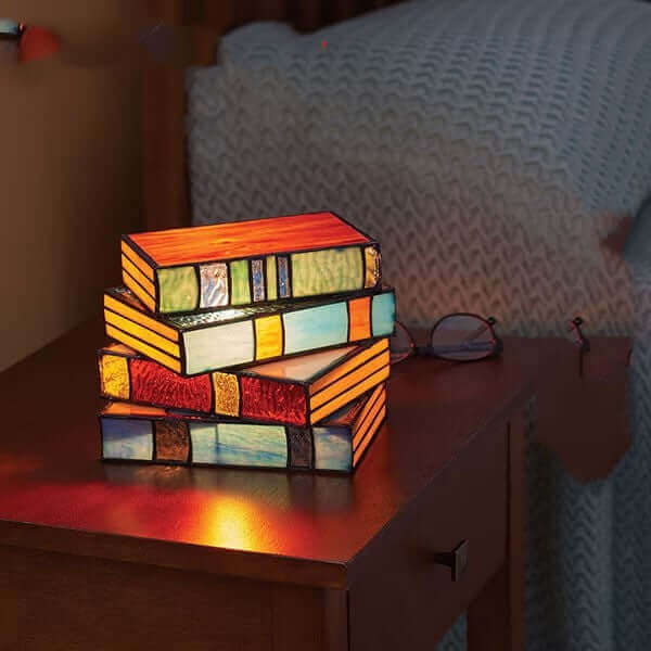Unique Bookshelf Table Lamp Stained Glass Desk Light - Cofik