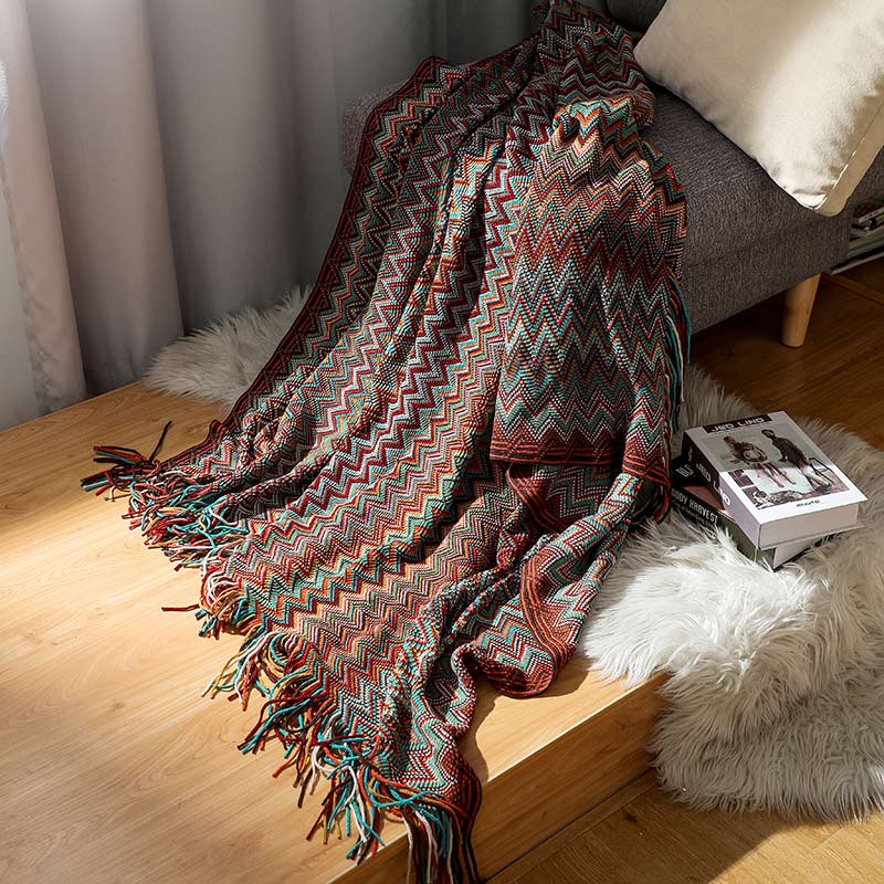Vibrant Striped Fringe Throw Blanket