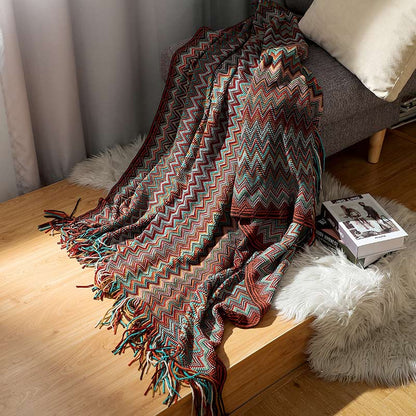 Vibrant Striped Fringe Throw Blanket