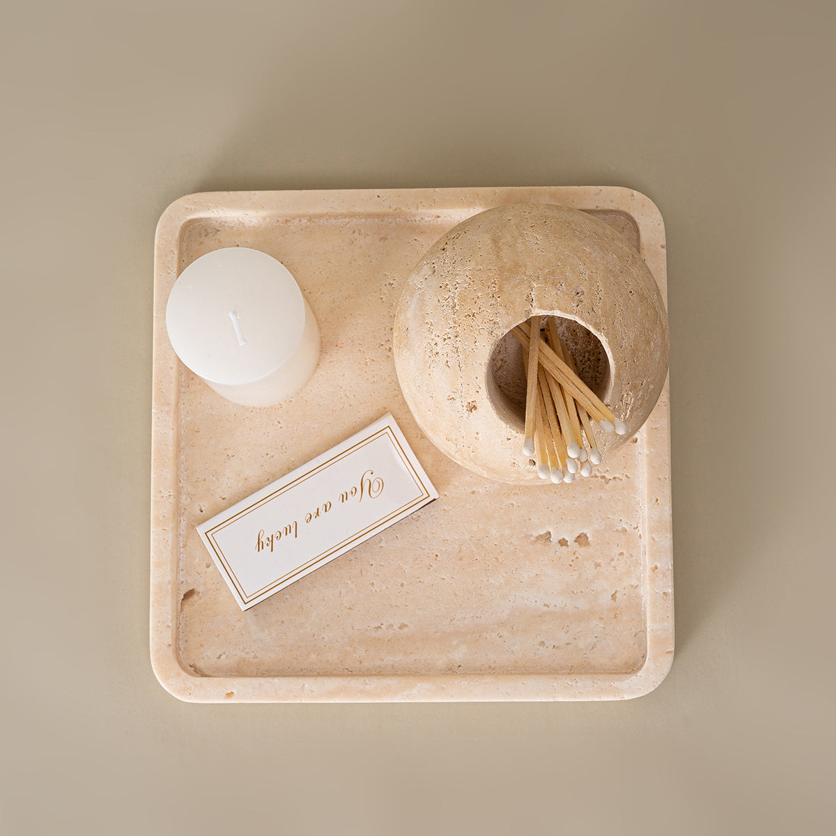 Natural Stone Match Holder and Pick Jar