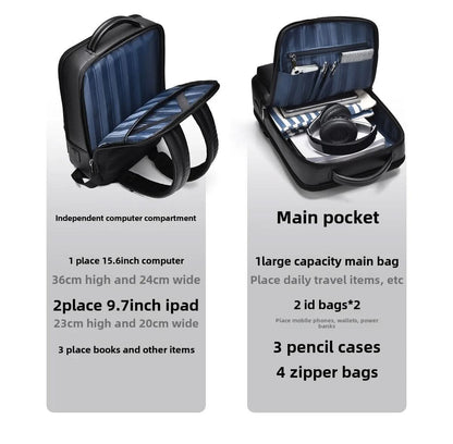 Stylish Leather Backpack with USB Port, 15.6 Inch, Black