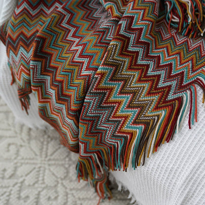 Vibrant Striped Fringe Throw Blanket