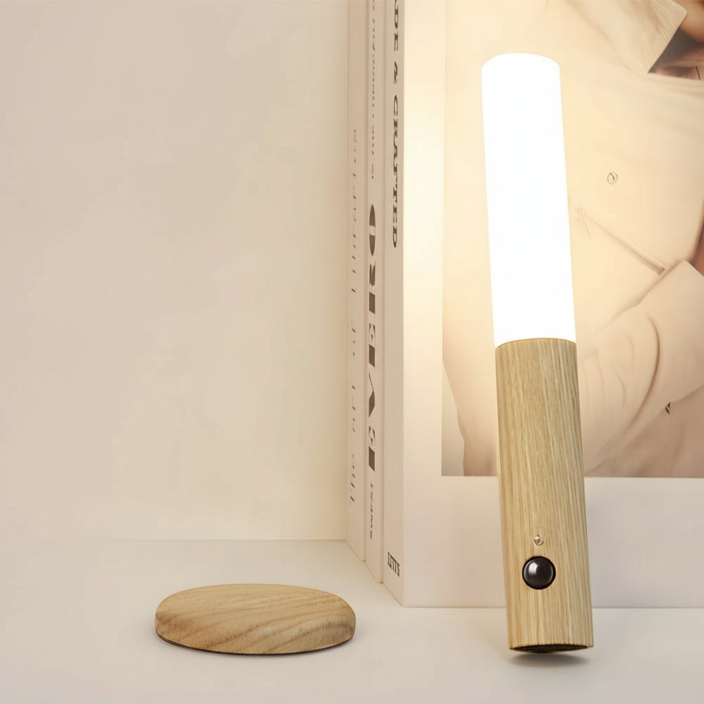 Compact Wooden LED Wall Lamp with Motion Sensor