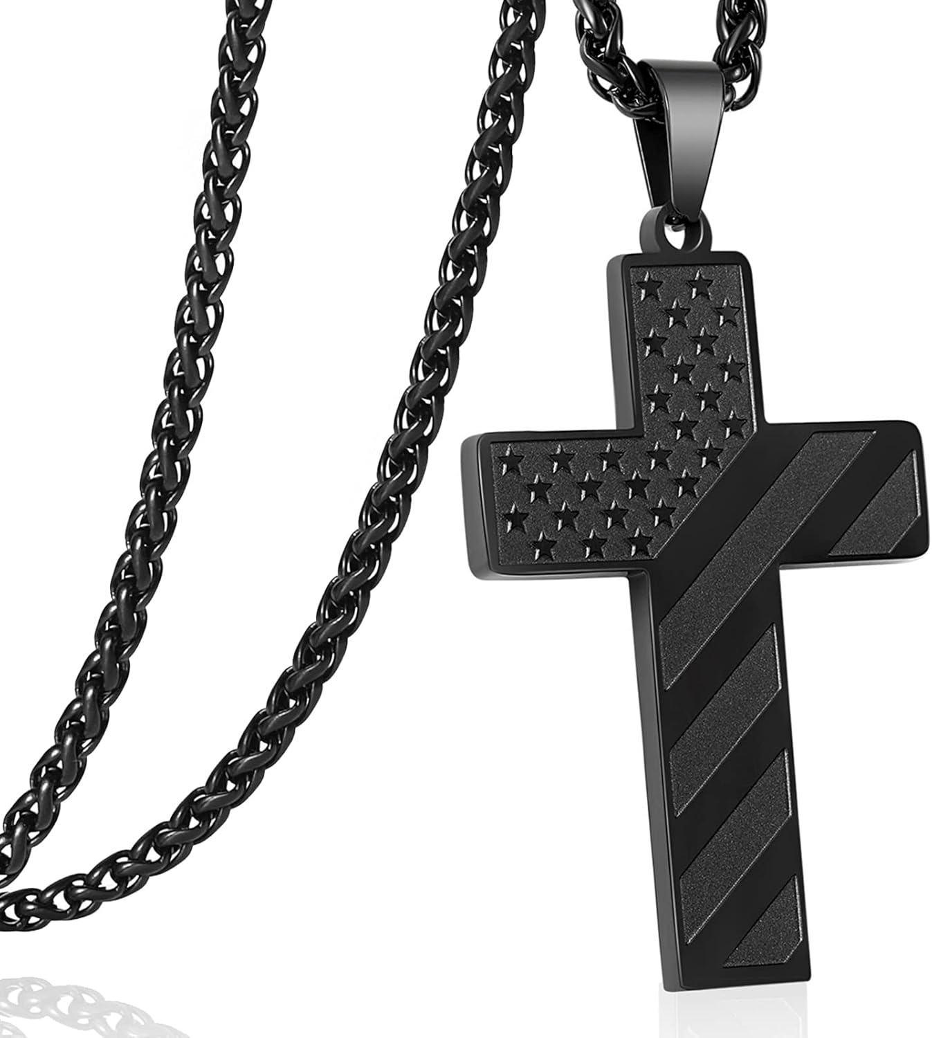 Patriotic USA Flag Cross Pendant Necklace