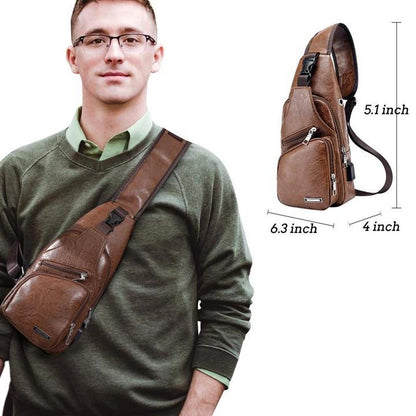 Big Mens Genuine Leather Cross Body Backpack Bag