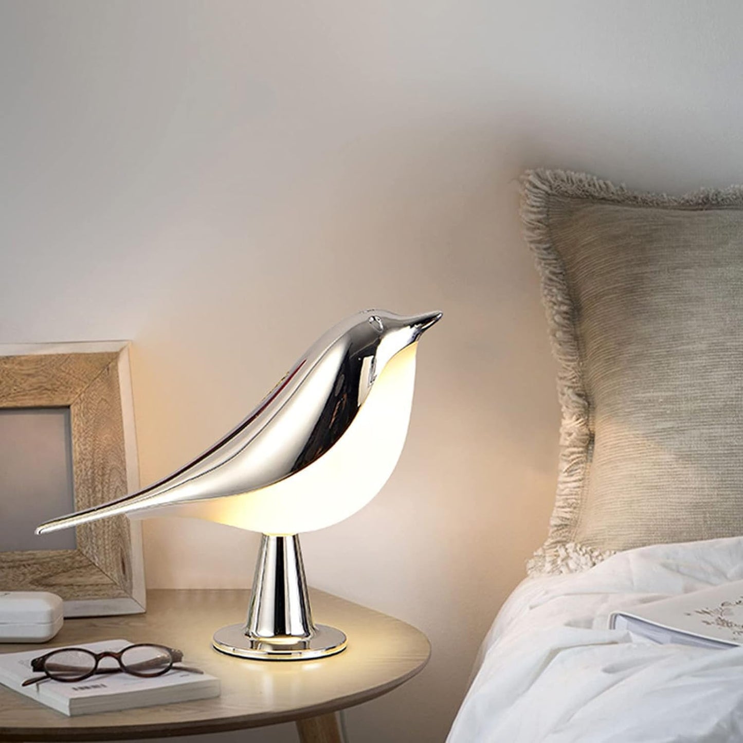 Rustic Wooden LED Desk Lamp Bird Style