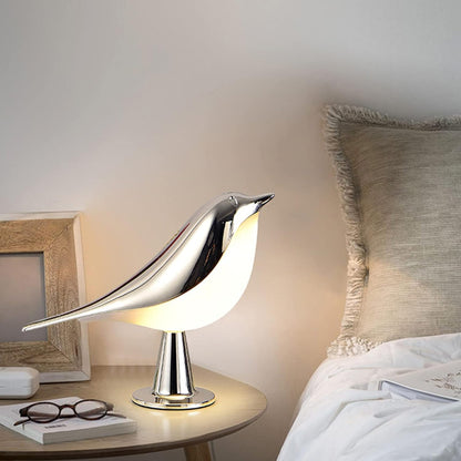 Rustic Wooden LED Desk Lamp Bird Style