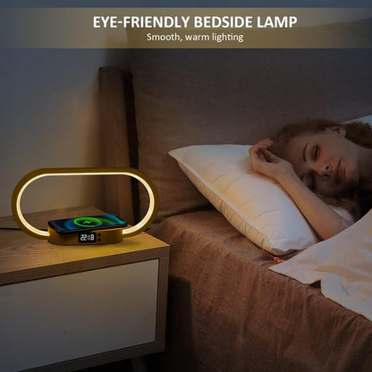 Smart LED Bedside Table Lamp with Clock