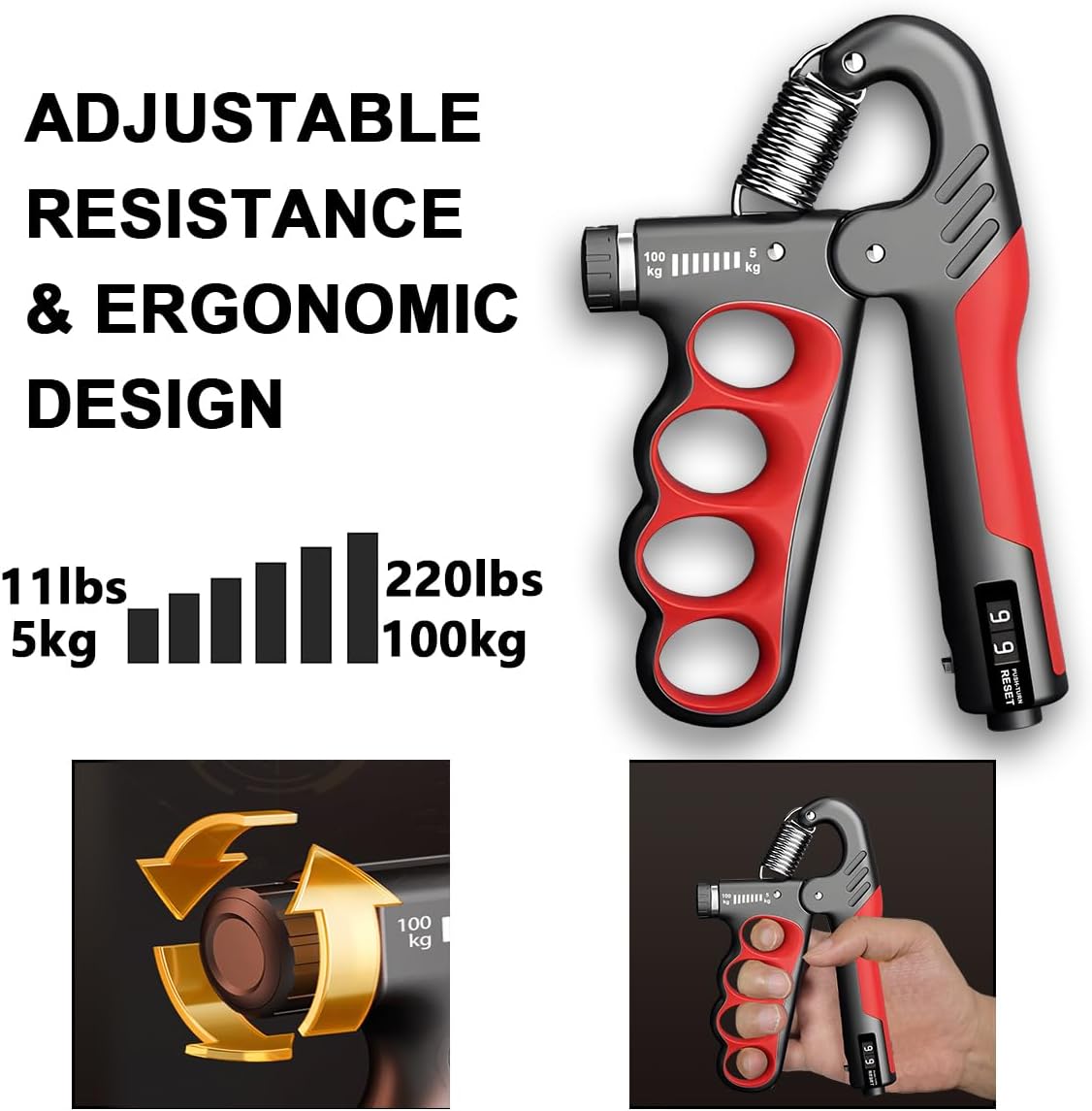 Compact Hand Grip Exerciser with Counter and Non Slip Grip