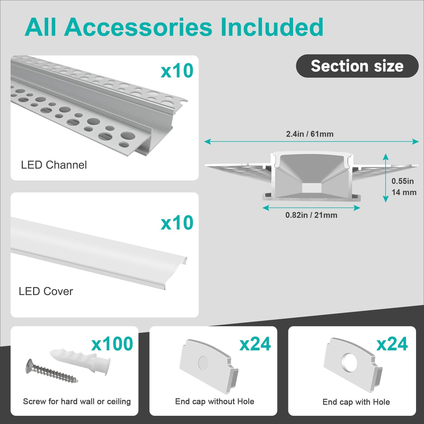 Bright White LED Strip Lighting Kit - 10 Piece Set
