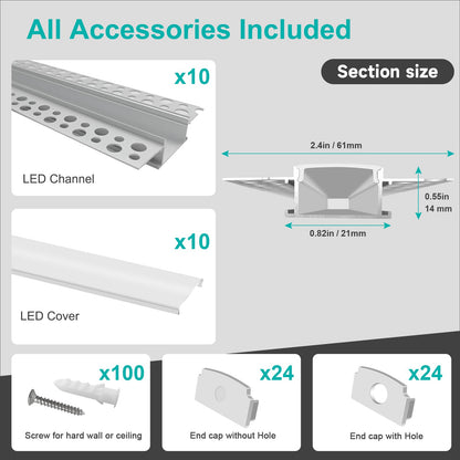 Bright White LED Strip Lighting Kit - 10 Piece Set