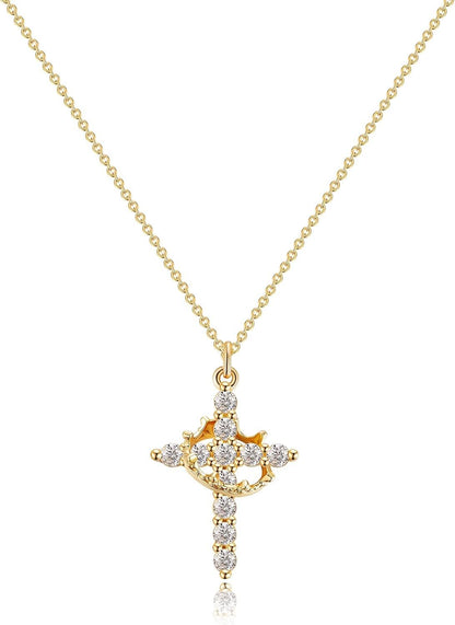 Luxurious 18K Gold CZ Cross Pendant Necklace - Cofik