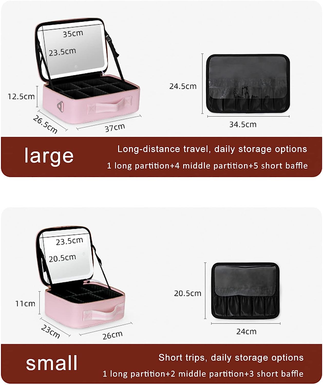 Compact Travel Makeup Bag with LED Light & Mirror - Cofik