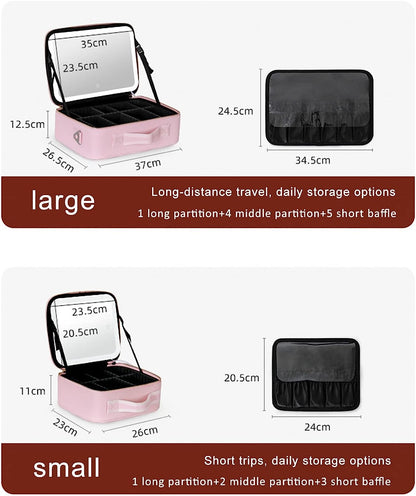 Compact Travel Makeup Bag with LED Light & Mirror - Cofik