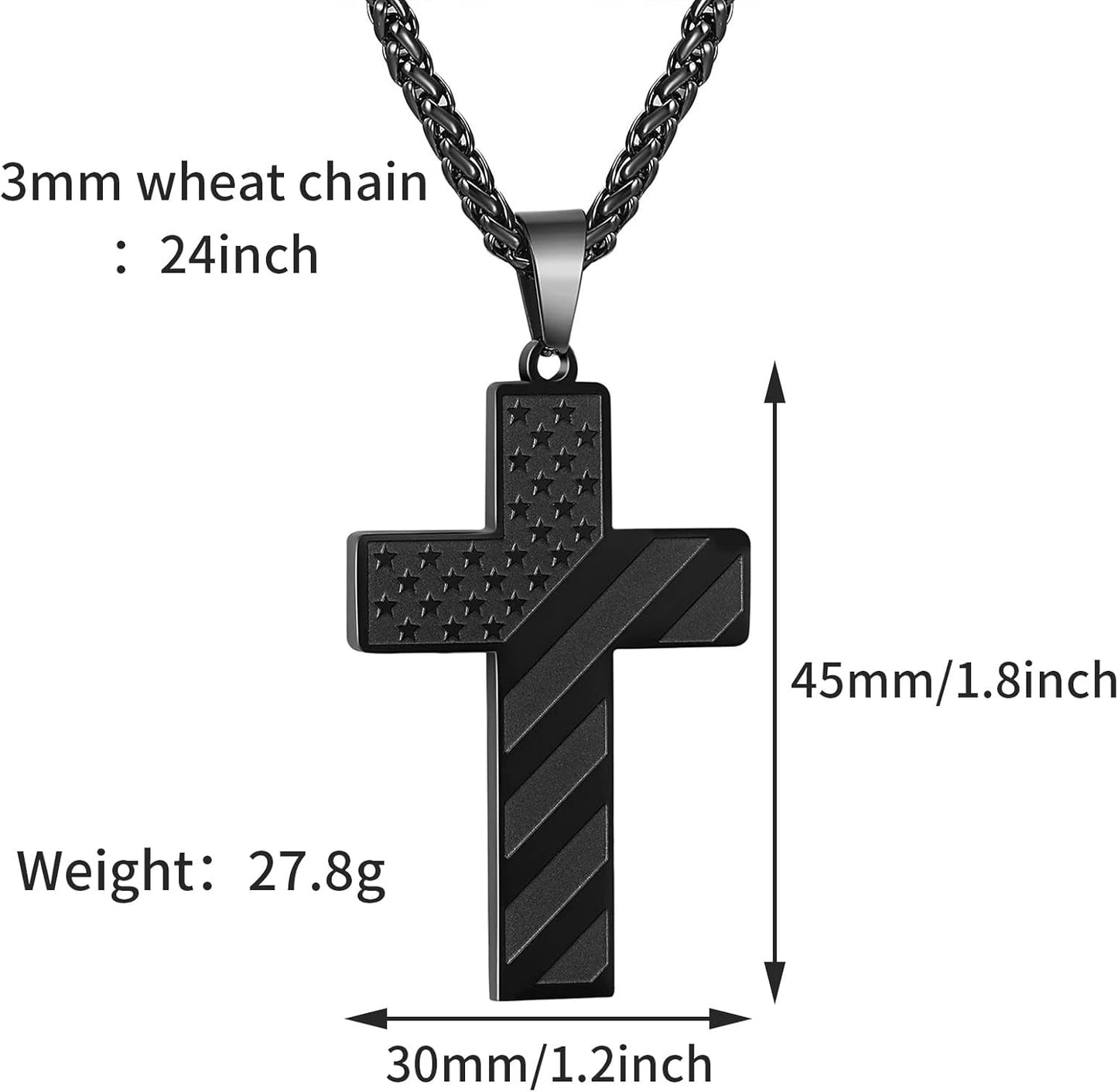 Patriotic USA Flag Cross Pendant Necklace