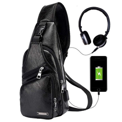 Big Mens Genuine Leather Cross Body Backpack Bag