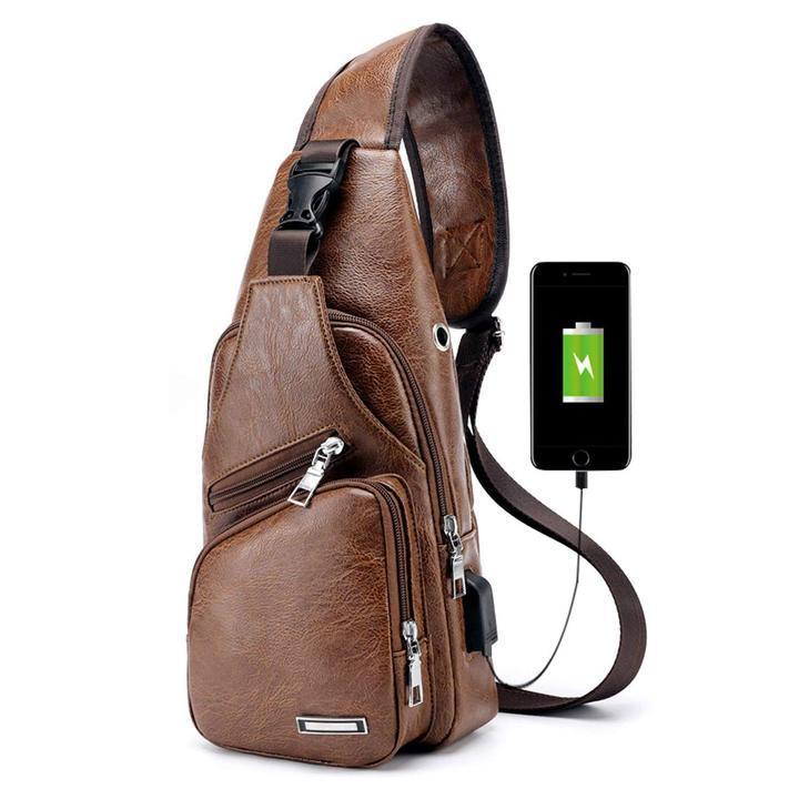 Big Mens Genuine Leather Cross Body Backpack Bag