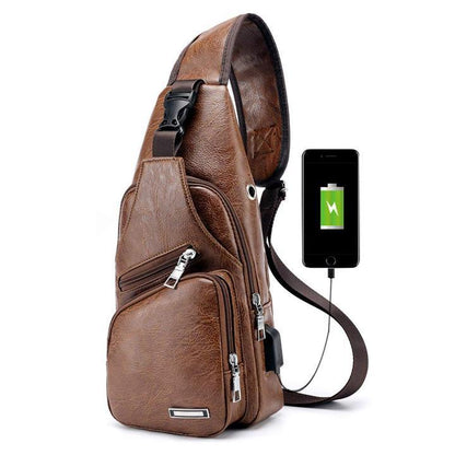 Big Mens Genuine Leather Cross Body Backpack Bag