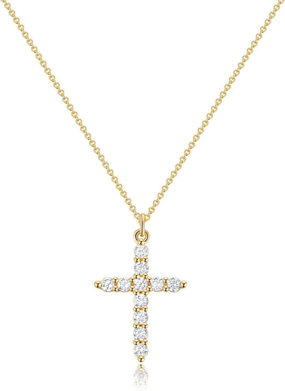 Luxurious 18K Gold CZ Cross Pendant Necklace