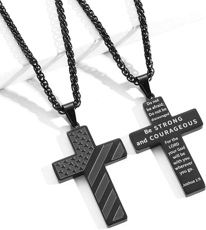 Patriotic USA Flag Cross Pendant Necklace
