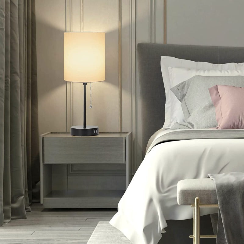 Compact USB Bedside Table Lamps Set of 2