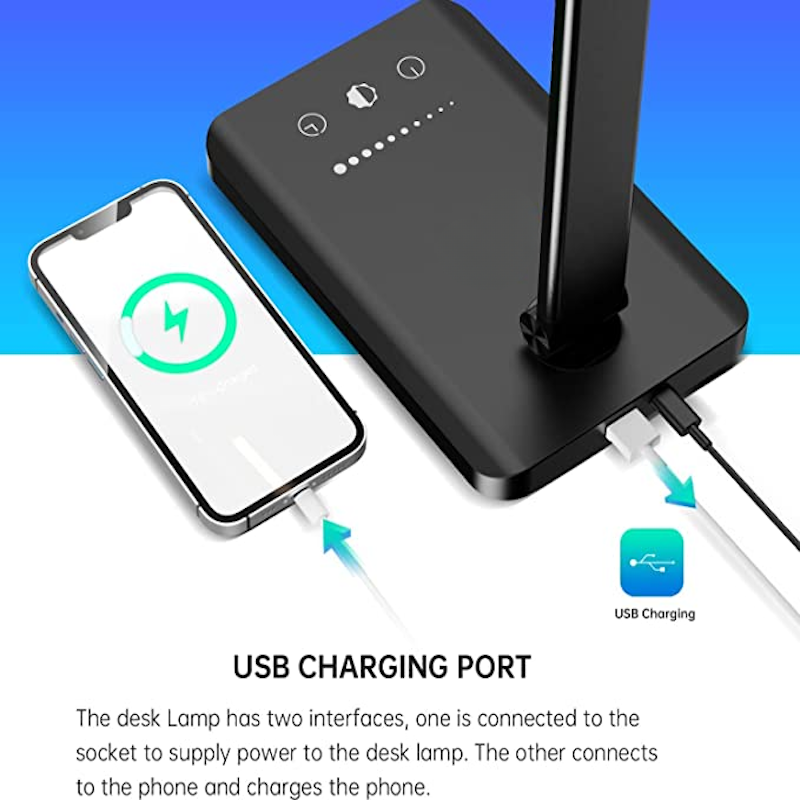 Compact Dimmable LED Desk Lamp with USB Port