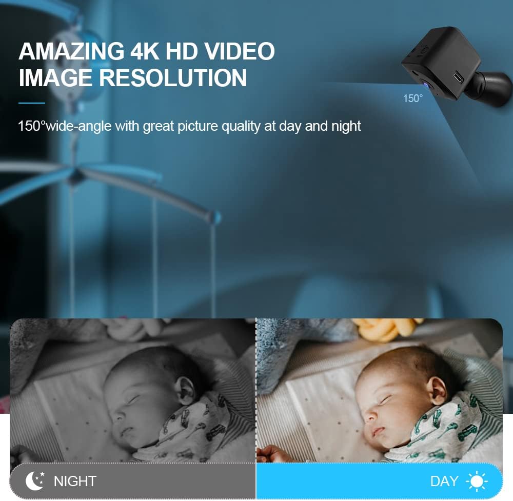 Small WiFi Home Security Camera 4K Night Vision