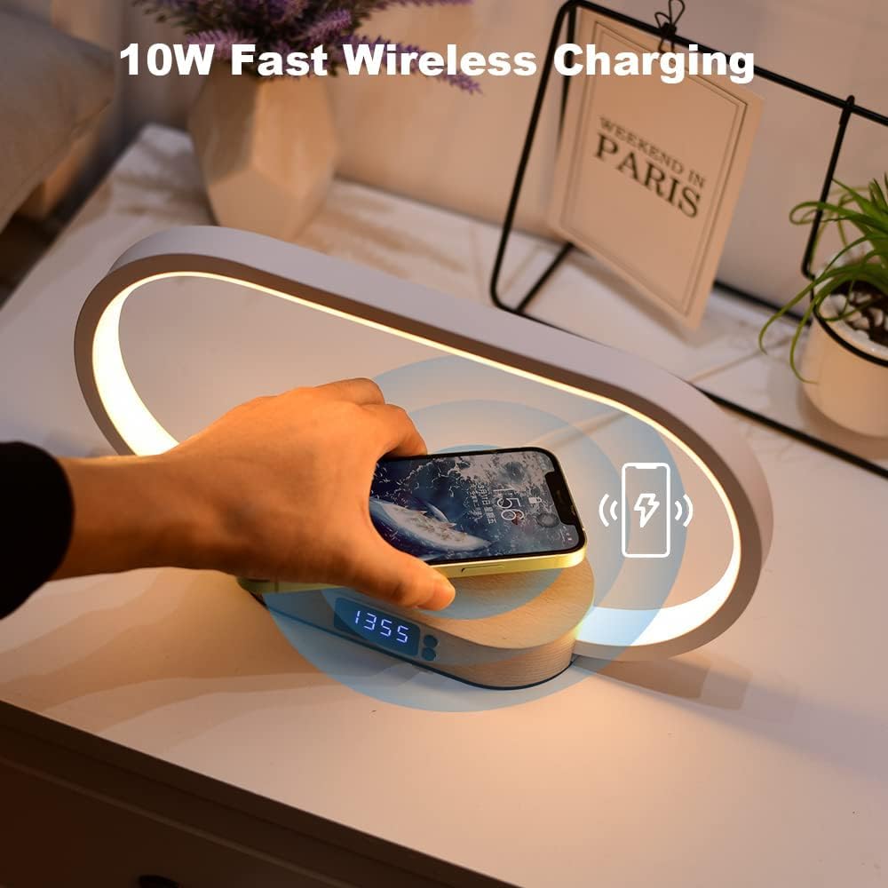 Smart LED Bedside Table Lamp with Clock