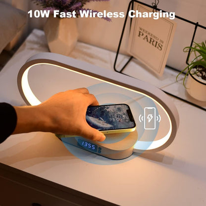 Smart LED Bedside Table Lamp with Clock