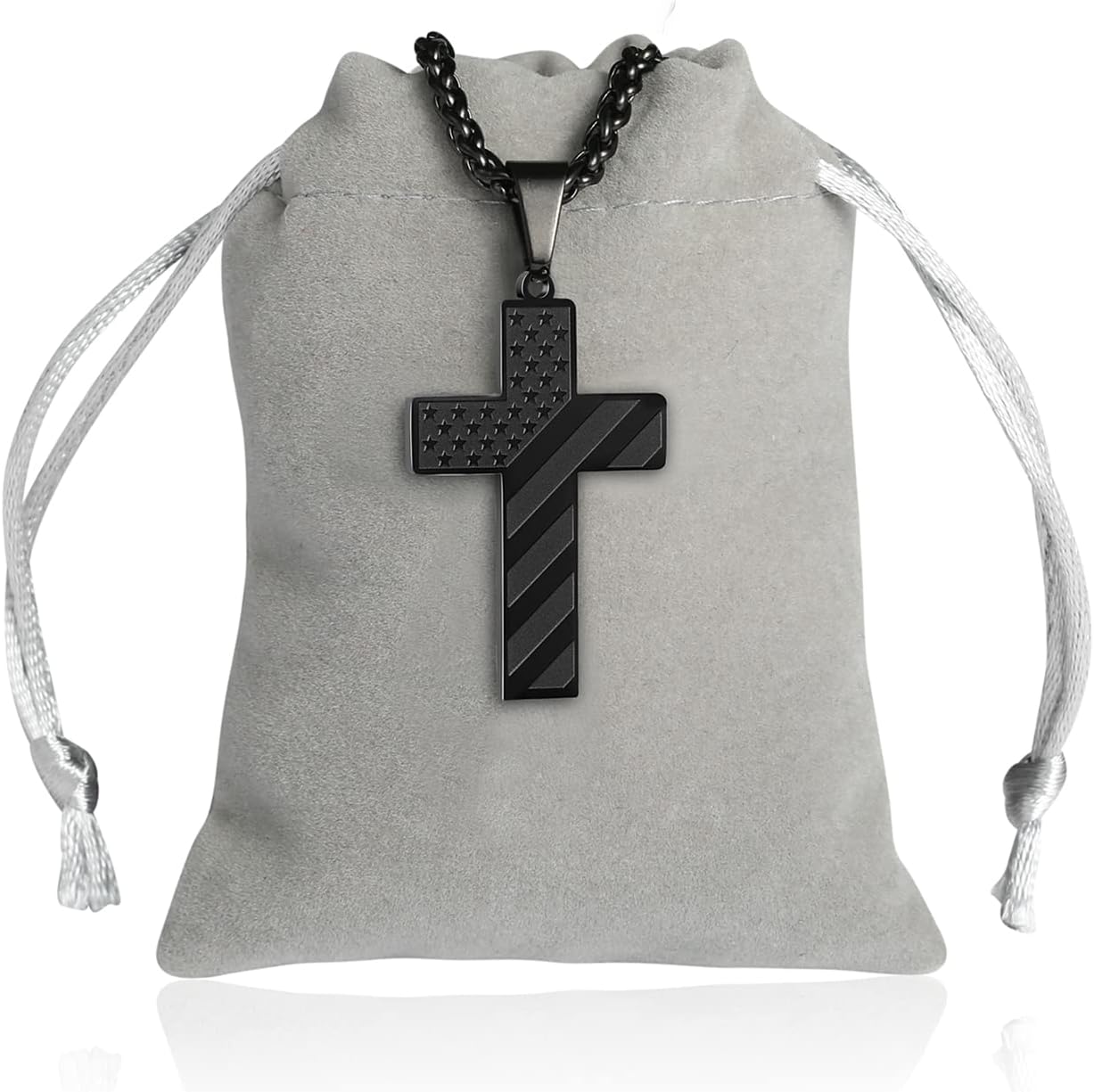 Patriotic USA Flag Cross Pendant Necklace